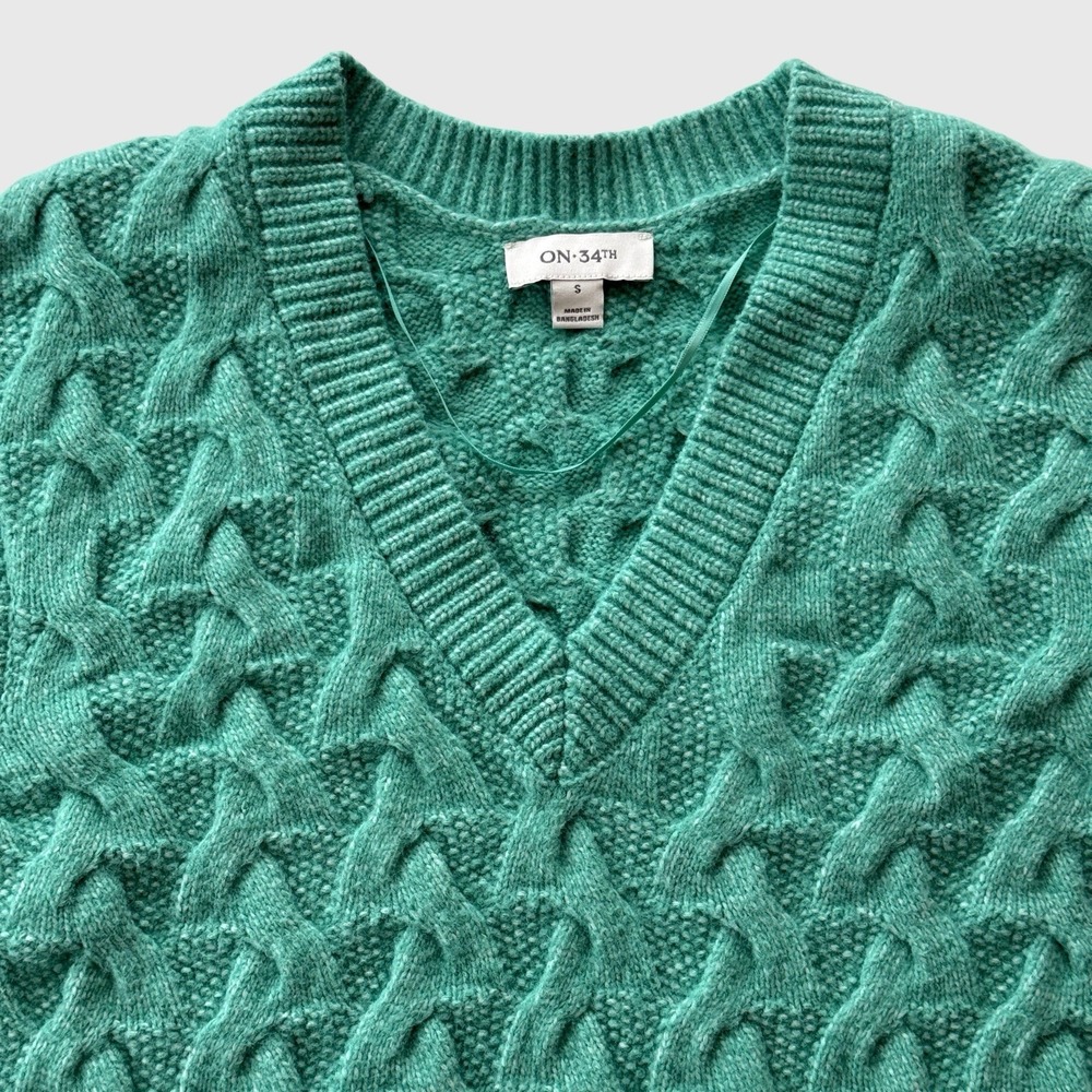 ON 34th Cropped Cable Knit Sweater Vest Spring Green Preppy Boxy Women's Small - Picture 2 of 9
